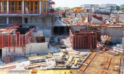 Modern Office Building Construction Site. Horizontal shot